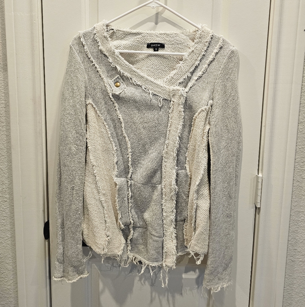 DREW Frayed Edge Gray and Cream Cardigan